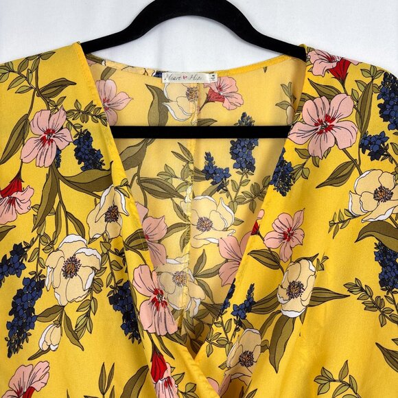 Heart + Hips Floral Crop Top‎ Women’s Medium Yellow Boho Blouse Puff Sleeves - Picture 3 of 15